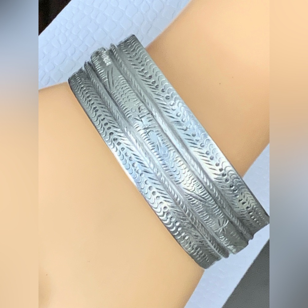 Antique - Real Solid 999 Fine Silver Cuff Bracelet - image 2